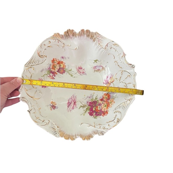 Antique German Porcelain China white/floral gold scalloped edge serving bowl - Picture 9 of 10
